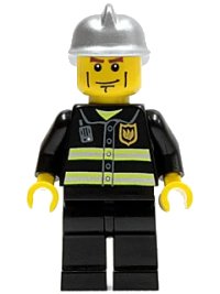 LEGO part Fire - Reflective Stripes, Black Legs, Silver Fire Helmet, Cheek Lines, Yellow Hands twn175