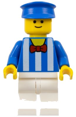 LEGO onderdeel Palace Cinema Employee - Blue Shirt with White Stripes and Red Bow Tie, White Legs, Blue Police Hat, Standard Grin (twn178)