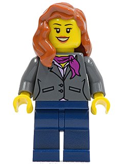 LEGO onderdeel Dark Bluish Gray Jacket with Magenta Scarf, Dark Blue Legs, Dark Orange Female Hair over Shoulder (twn217)