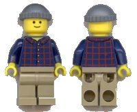 LEGO part Plaid Button Shirt with Back Print, Dark Tan Legs, Dark Bluish Gray Knit Cap, Standard Grin (Pool Player) twn219a
