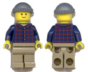 LEGO onderdeel Plaid Button Shirt with Back Print, Dark Tan Legs, Dark Bluish Gray Knit Cap, Standard Grin (Pool Player) (twn219a)