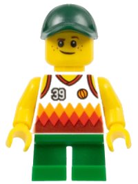 LEGO part Boy, Jersey with #39, Green Short Legs, Dark Green Cap twn329