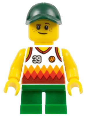 LEGO onderdeel Boy, Jersey with #39, Green Short Legs, Dark Green Cap (twn329)