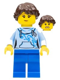 LEGO part Ludo Blue - Female, Bright Light Blue Hoodie, Blue Legs, Dark Brown Braided Ponytail twn348