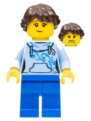 LEGO onderdeel Ludo Blue - Female, Bright Light Blue Hoodie, Blue Legs, Dark Brown Braided Ponytail (twn348)