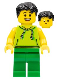 LEGO part Ludo Green - Male, Lime Hoodie, Green Legs, Black Hair twn351