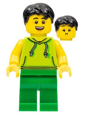 LEGO onderdeel Ludo Green - Male, Lime Hoodie, Green Legs, Black Hair (twn351)
