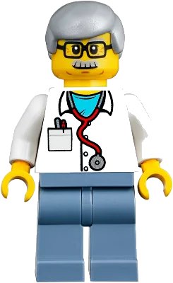 LEGO onderdeel Veterinarian Dr. Jones with Light Bluish Gray Hair, Glasses, Red Stethoscope and Sand Blue Legs (twn357)