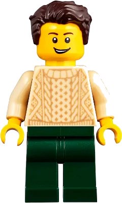 LEGO onderdeel Man with Dark Brown Hair, Tan Sweater and Dark Green Legs (twn359)