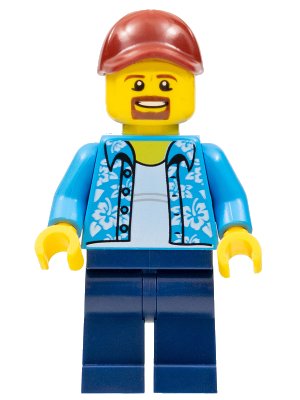 LEGO onderdeel Man with Hawaiian Shirt, Dark Blue Legs, Dark Red Cap (twn369)