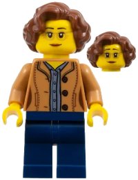 LEGO part Female, Short Reddish Brown Hair, Medium Nougat Glasses and Shirt, Dark Blue Legs twn384