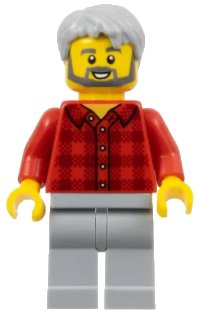 LEGO part Male, Red Plaid Flannel Shirt, Light Bluish Gray Legs, Light Bluish Gray Hair, Dark Bluish Gray Beard twn387