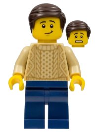 LEGO onderdeel Male with Tan Knit Sweater, Dark Blue Legs and Dark Brown Hair twn388