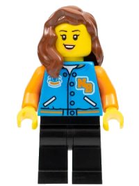 LEGO onderdeel Female with Sports Jacket, Black Legs, Reddish Brown Hair twn393