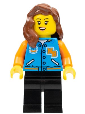 LEGO onderdeel Female with Sports Jacket, Black Legs, Reddish Brown Hair (twn393)