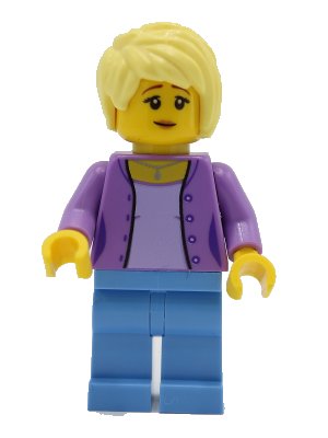 LEGO onderdeel Female with Medium Lavender Jacket, Medium Blue Legs, Bright Light Yellow Hair (twn394)