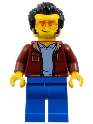 LEGO onderdeel Man, Dark Red Jacket with Bright Light Blue Shirt, Blue Legs, Black Widow's Peak Hair (twn439)