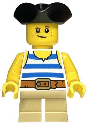LEGO onderdeel Child - Boy, White Tank Top with Blue Stripes, Tan Short Legs, Black Tricorne Hat, Freckles (twn464)