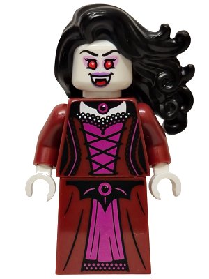 LEGO part Vampire - Dark Red Dress, Black Hair (twn530)
