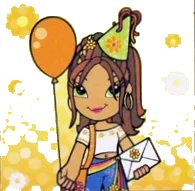 LEGO onderdeel Clikits Frame Insert, Paper 4 x 4 with Daisy Character Holding Balloon and Envelope on Orange Gradient Background Pattern (46608pprpb14)