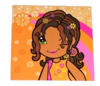 LEGO onderdeel Clikits Frame Insert, Paper 10 x 10 with Daisy Character Winking on Orange Background Pattern 50216