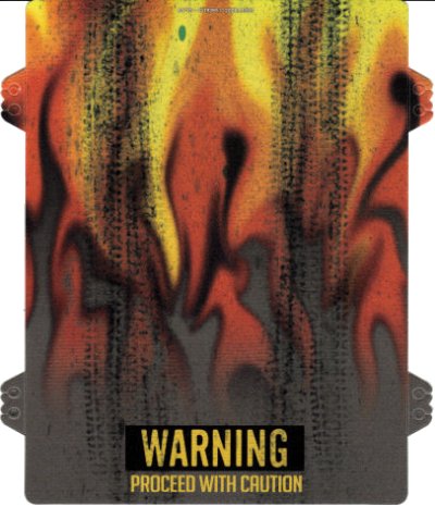 LEGO part Plastic Ramp Cover with Flames and 'WARNING PROCEED WITH CAUTION' Pattern (61770)