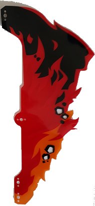 LEGO part Plastic Part for Set 70674 - Cobra Hood with Black, Red, Trans-Orange, and Trans-Red Flames, LEGO Copyright on Left Pattern (70674pls01c)