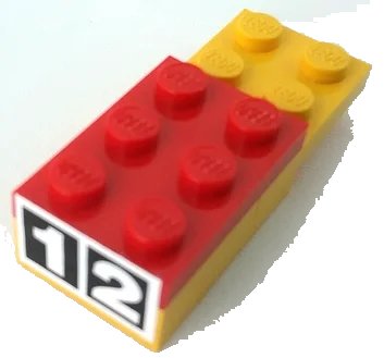 LEGO onderdeel Stickered Assembly 5 x 2 x 1 with White Number 1 and 2 in Black Squares Pattern (Sticker) - Set 6378 - 1 Plate 2 x 2, 3 Plate 2 x 3 (BA209pb01)