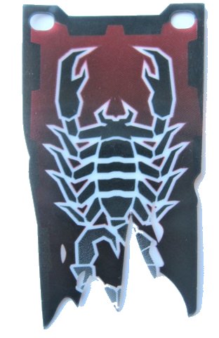LEGO onderdeel Plastic Part for Sets  8802, 8874, 8876, and 8877 - Black and Dark Red Flag with Long Tatters with Scorpion Pattern (multipls08a)