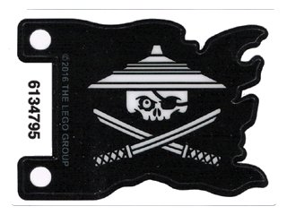 LEGO onderdeel Plastic Part for Sets 70603 and 70605 - Black Tattered Flag with White Skull with Eye Patch and Conical Asian Hat over Crossed Katanas Pattern (multipls17)