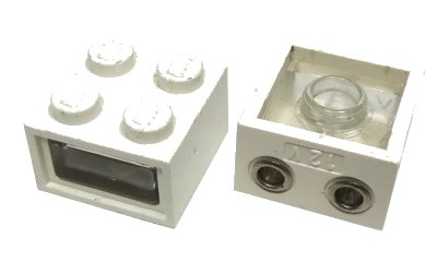 LEGO onderdeel Electric, Light Brick 12V 2 x 2 with 2 Plug Holes, Trans-Clear Smooth Lens (08010ac01)