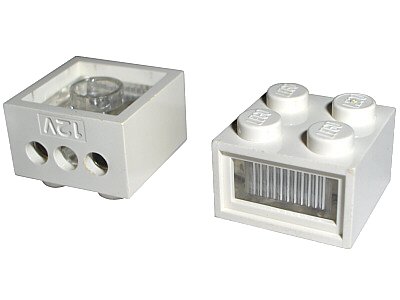LEGO onderdeel Electric, Light Brick 12V 2 x 2 with 3 Plug Holes, Trans-Clear Diffuser Lens (08010bc01)