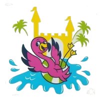 LEGO onderdeel Tile 6 x 6 with Bottom Tubes with Dark Pink Flamingo, Yellow Castle, Medium Azure Water, Lime Palm Trees Pattern (Sticker) - Set 41430 10202pb030