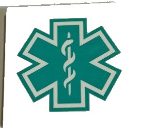 LEGO onderdeel Tile 6 x 6 with Bottom Tubes with Dark Turquoise EMT Star of Life Pattern (Sticker) - Set 60330 (10202pb061)