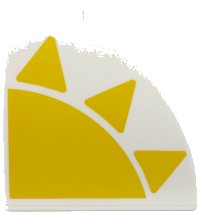 LEGO part Duplo, Brick 2 x 2 x 1 1/2 Slope Curved with Yellow Sun Quarter Pattern Model Left Side 11170pb15L