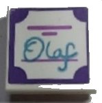 LEGO onderdeel Tegel, Aangepast 2 x 2 Omgekeerd met 'Olaf' en Donker Paars Grens Patroon (Sticker) - Set 41169 (11203pb052)
