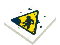 LEGO part Tile, Modified 2 x 2 Inverted with Warning Triangle Road Sign with Minifigure Worker Shoveling Pattern (Sticker) - Set 70423 11203pb065