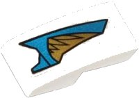 LEGO part Schräge, Curvada 2 x 1 x 2/3 con Patrón de Placas de Armadura Azul y Oro y Plumas Doradas Lado Izquierdo del Modelo (Pegatina) - Set 70124 11477pb012L