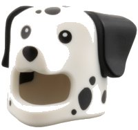 LEGO onderdeel Minifigure, Headgear Head Cover, Costume Dog with Molded Black Ears, Printed Black Spots, Eyes, and Nose Pattern 115084pb01