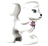LEGO part Hund, Friends, Pudel mit Bright Light Blue Augen, schwarzer Nase und Mund und Bright Pink Halsband mit Silberschnalle und Etikett Muster (Lady / Tina) 11575pb01