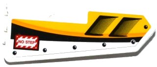 LEGO part Technic, Panel Fairing #21 Very Small Smooth, Side B with Air Intakes, 'NO STEP' and Yellow, Orange and White Stripes Pattern (Sticker) - Set 42044 (11946pb019)