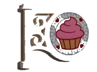 LEGO onderdeel Road Sign Round on Pole with Flat Top Attachment with Bright Pink Frosted Cupcake, 4 Hearts, Bright Light Blue Scroll Pattern on Both Sides (Stickers) - Set 41119 (13459pb005)