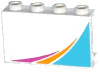 LEGO part Panel 1 x 4 x 2 con Soportes Laterales - Espárragos Huecos con Patrón de Rayas Magenta y Amarillas y Triángulo Azul Medio Modelo Izquierdo (Pegatina) - Juego 41100 14718pb004L