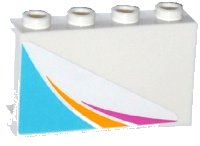 LEGO part Panel 1 x 4 x 2 with Side Supports - Hollow Studs with Magenta and Yellow Stripes and Medium Azure Triangle Pattern Model Right (Sticker) - Set 41100 14718pb004R