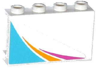 LEGO part Panel 1 x 4 x 2 with Side Supports - Hollow Studs with Magenta and Yellow Stripes and Medium Azure Triangle Pattern Model Right (Sticker) - Set 41100 (14718pb004R)