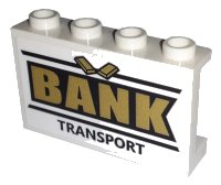 LEGO part Panel 1 x 4 x 2 with Side Supports - Hollow Studs with Black and Gold 'BANK TRANSPORT' Pattern (Sticker) - Set 60198 14718pb027