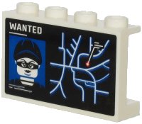 LEGO part Panel 1 x 4 x 2 with Side Supports - Hollow Studs with White 'WANTED', Minifigure on Wanted Poster and City Map Pattern (Sticker) - Set 60245 14718pb029