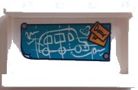 LEGO part Panel 1 x 4 x 2 with Side Supports - Hollow Studs with White Bus Drawing on Dark Turquoise Poster and 'David' on Sticky Notes Pattern (Sticker) - Set 41395 14718pb055