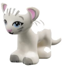 LEGO onderdeel Lion / Tiger, Friends / Elves, Baby Cub with Bright Light Blue Eyes, Bright Pink Nose, Light Bluish Gray Paws and Stripes Pattern 14734pb04