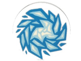 LEGO part Tile, Round 2 x 2 with Bottom Stud Holder with Blue and Bright Light Blue Fractured Ice Pattern (14769pb020)